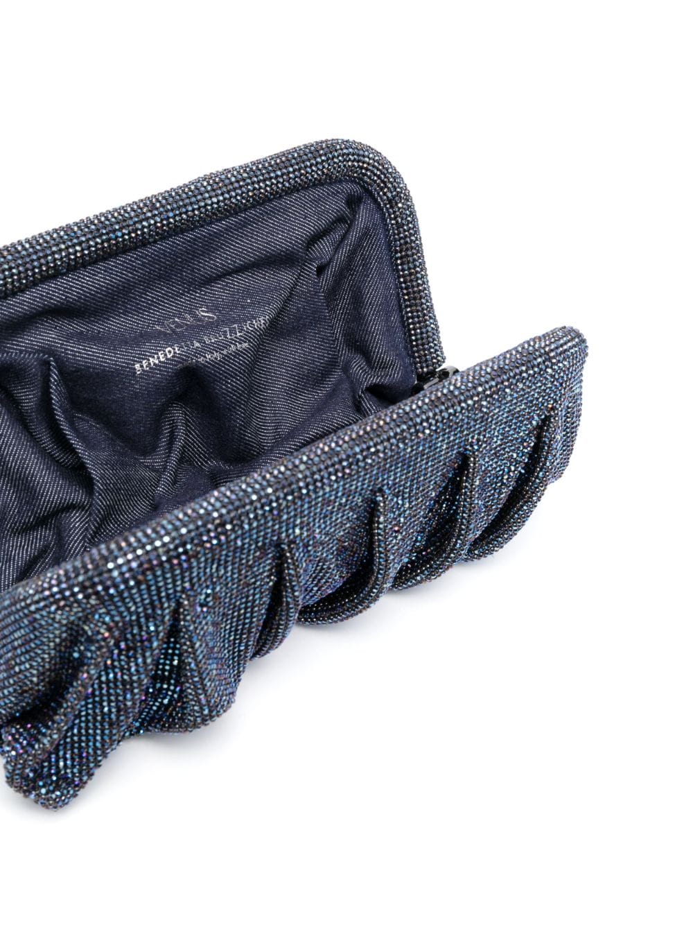 Blue rhinestone-embellished draped clutch bag - women